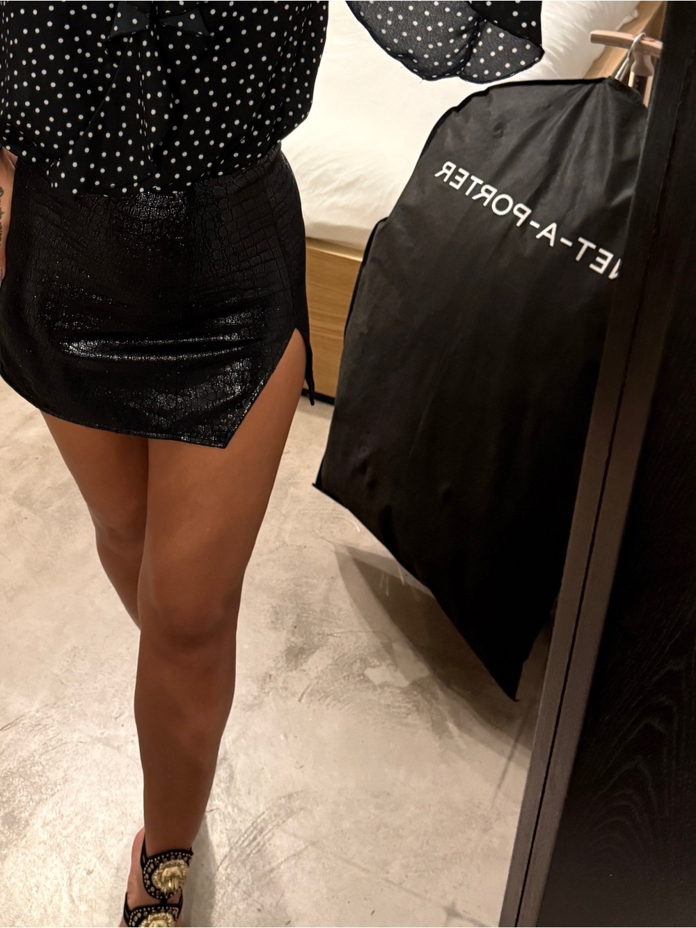 Motel Rocks Black Croc-Print Mini Skirt